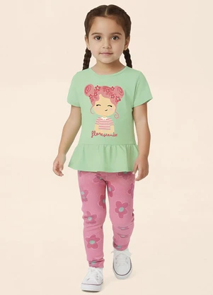Malwee Kids - Conjunto Bonequinha Floral Verde Água - MALWEE KIDS