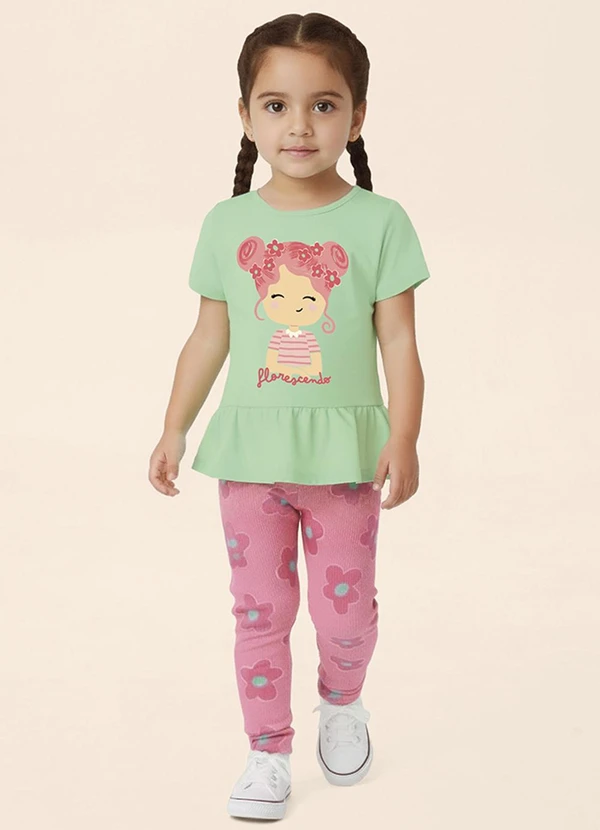 Malwee Kids - Conjunto Bonequinha Floral Verde Água