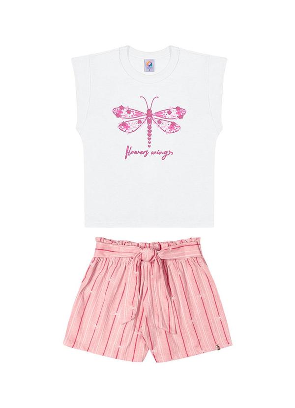 Alenice - Conjunto Borboleta Listrado Menina Branco
