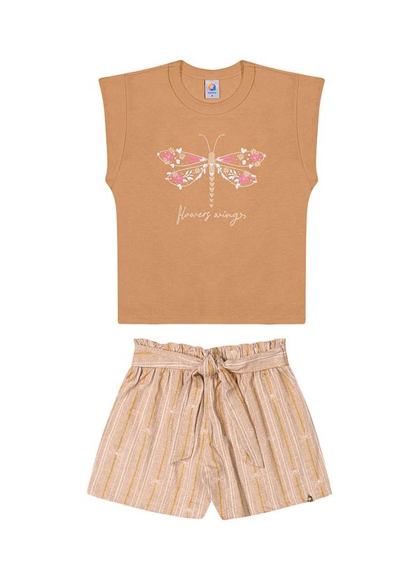 Alenice - Conjunto Borboleta Listrado Menina Marrom