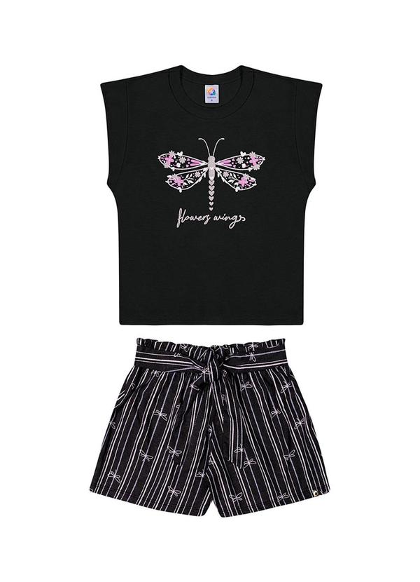 Alenice - Conjunto Borboleta Listrado Menina Preto 2