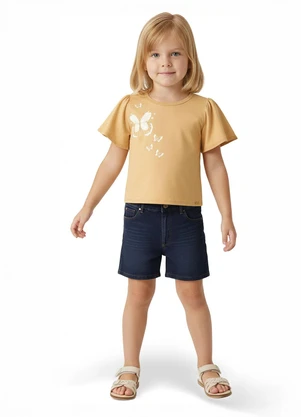 Carinhoso - Conjunto Borboletas com Bordado e Jeans Amarelo - CARINHOSO