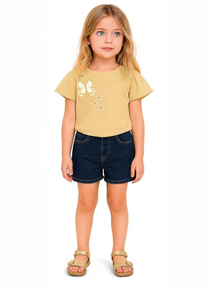 Carinhoso - Conjunto Borboletas com Bordado e Jeans Amarelo - CARINHOSO