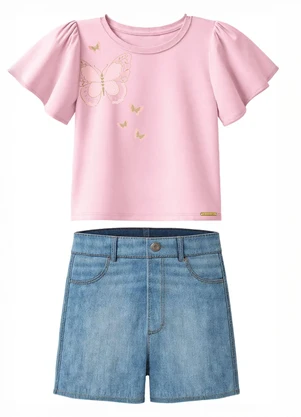 Carinhoso - Conjunto Borboletas com Bordado Rosa Claro - CARINHOSO