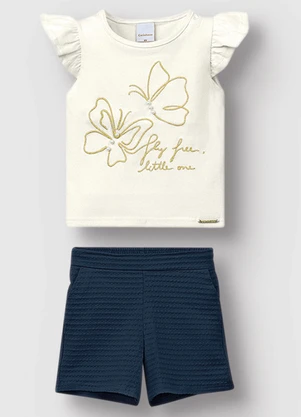 Carinhoso - Conjunto Bordado Fly Free Little One Off White - CARINHOSO