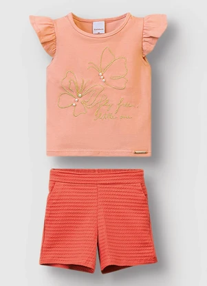 Carinhoso - Conjunto Bordado Fly Free Little One Salmão - CARINHOSO