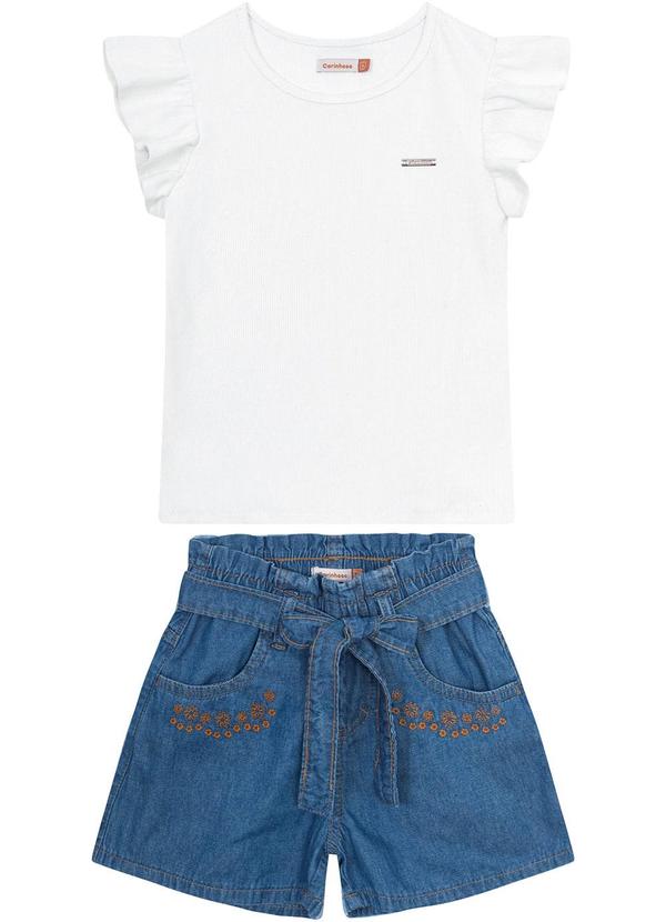 Carinhoso - Conjunto Branco Clochard Jeans Menina 2