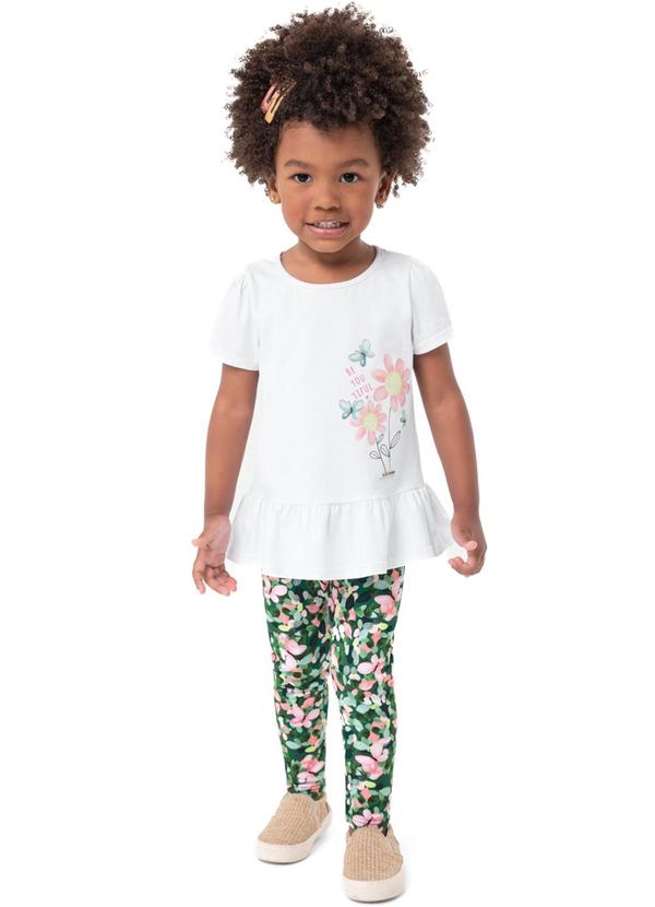Carinhoso - Conjunto Branco Floral com Glitter Menina