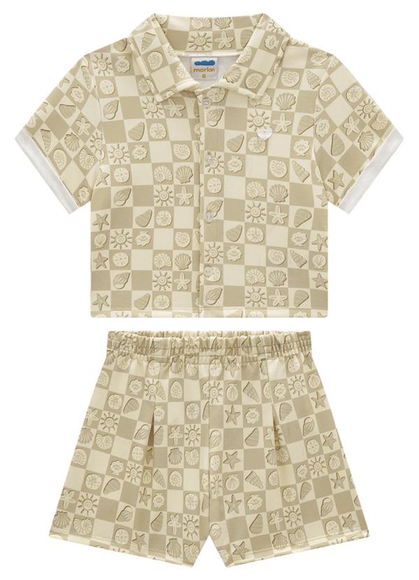 Marlan - Conjunto Camisa e Shorts Cotton Grid Sea Bege