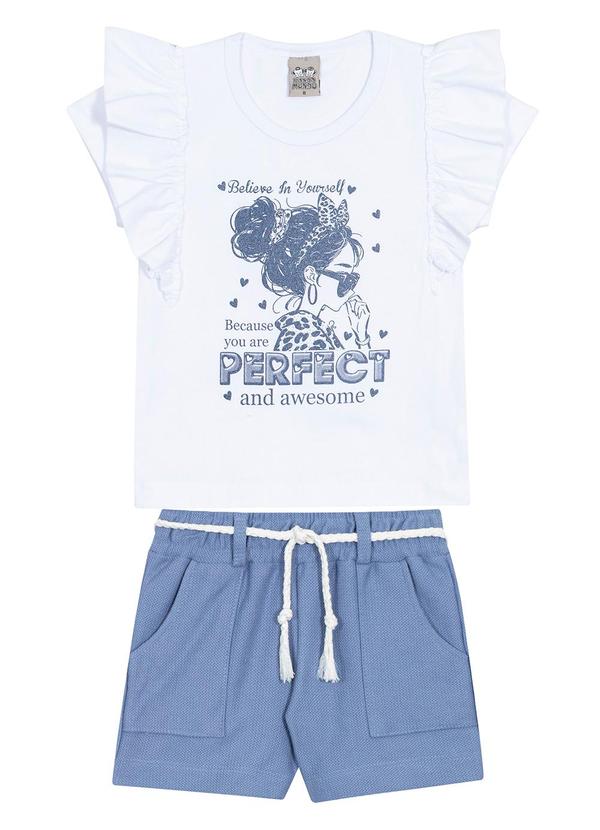 Randa Mundu - Conjunto Camiseta Cotton / Shorts Moletom Branco