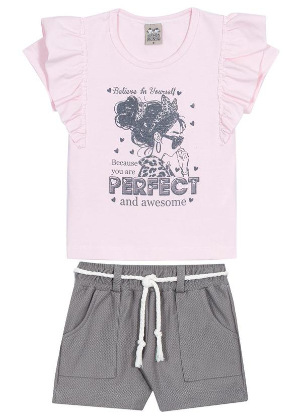 Randa Mundu - Conjunto Camiseta Cotton / Shorts Moletom Rosa