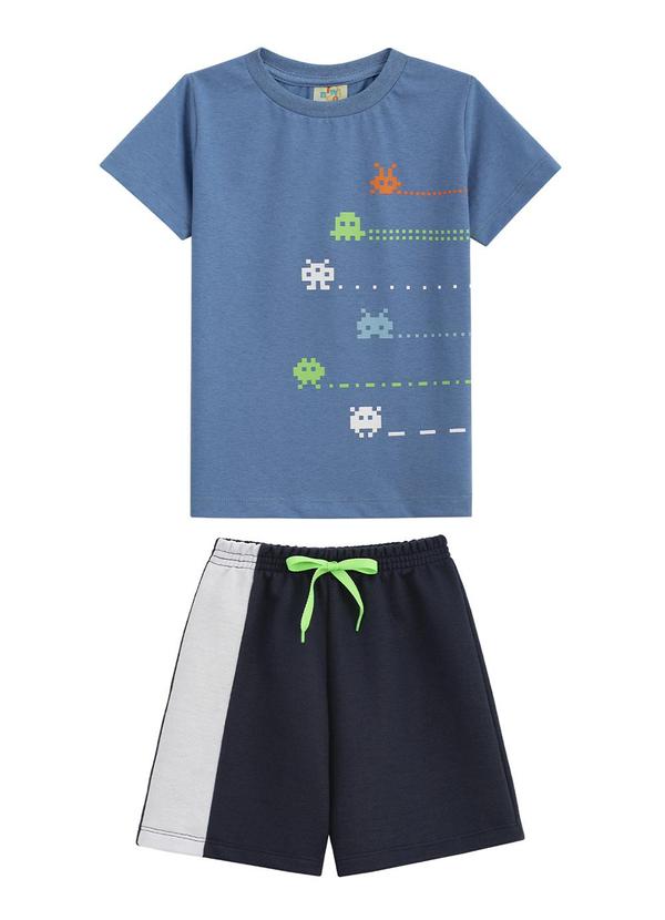 Twingo - Conjunto Camiseta e Short em Moletinho Azul