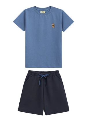 Outlet - Conjunto Camiseta e Short em Moletinho Azul - OUTLET