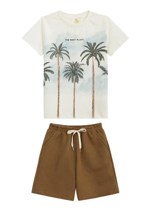 Outlet - Conjunto Camiseta e Short em Moletinho Bege - OUTLET
