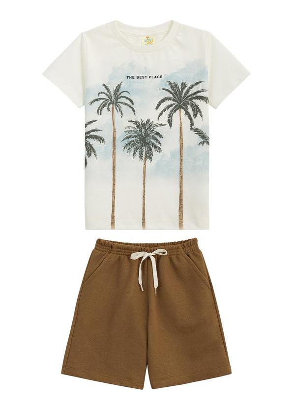 Twingo - Conjunto Camiseta e Short em Moletinho Bege