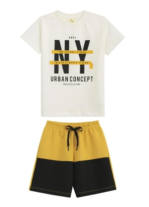 Outlet - Conjunto Camiseta e Short em Moletinho Bege - OUTLET