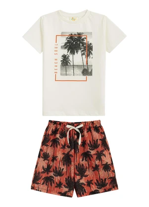 Outlet - Conjunto Camiseta e Short em Moletinho Bege - OUTLET