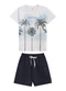 Outlet - Conjunto Camiseta e Short em Moletinho Bege - variação: Branco