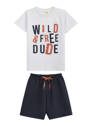 Outlet - Conjunto Camiseta e Short em Moletinho Branco - OUTLET