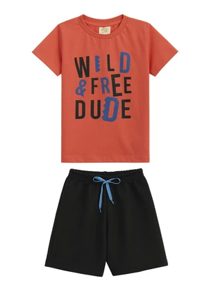 Outlet - Conjunto Camiseta e Short em Moletinho Laranja - OUTLET