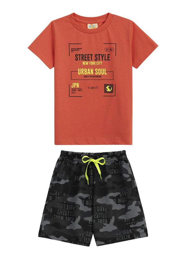 Twingo - Conjunto Camiseta e Short em Moletinho Laranja