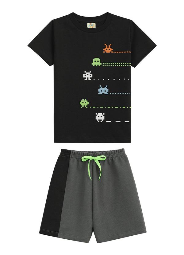 Twingo - Conjunto Camiseta e Short em Moletinho Preto