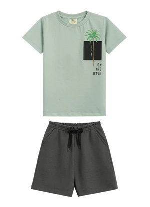Outlet - Conjunto Camiseta e Short em Moletinho Verde - OUTLET