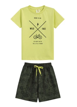 Outlet - Conjunto Camiseta e Short em Moletinho Verde - OUTLET