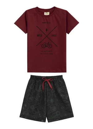 Outlet - Conjunto Camiseta e Short em Moletinho Vermelho - OUTLET