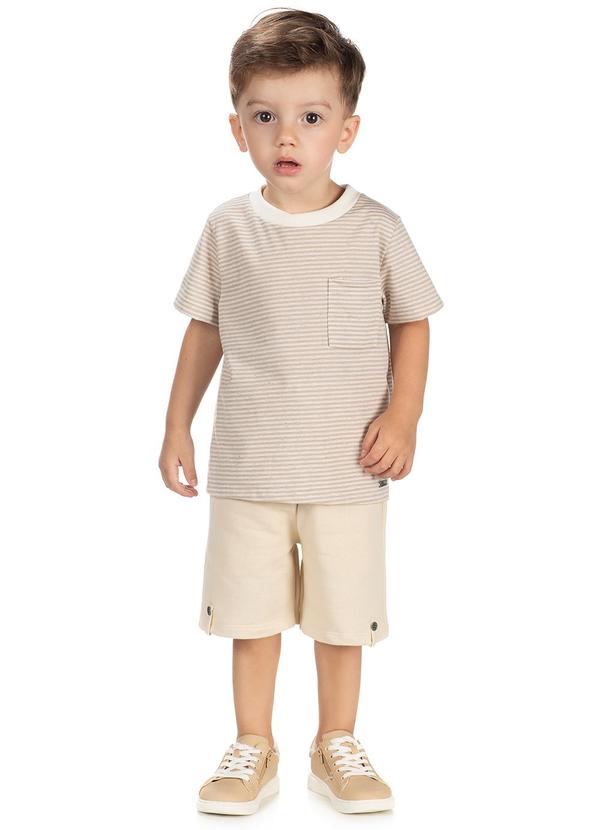 Lik Boys - Conjunto Camiseta M/M Listrada e Short Bege