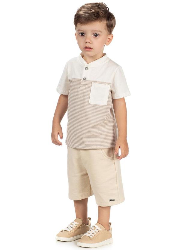 Lik Boys - Conjunto Camiseta Malha Listrada e Short Bege