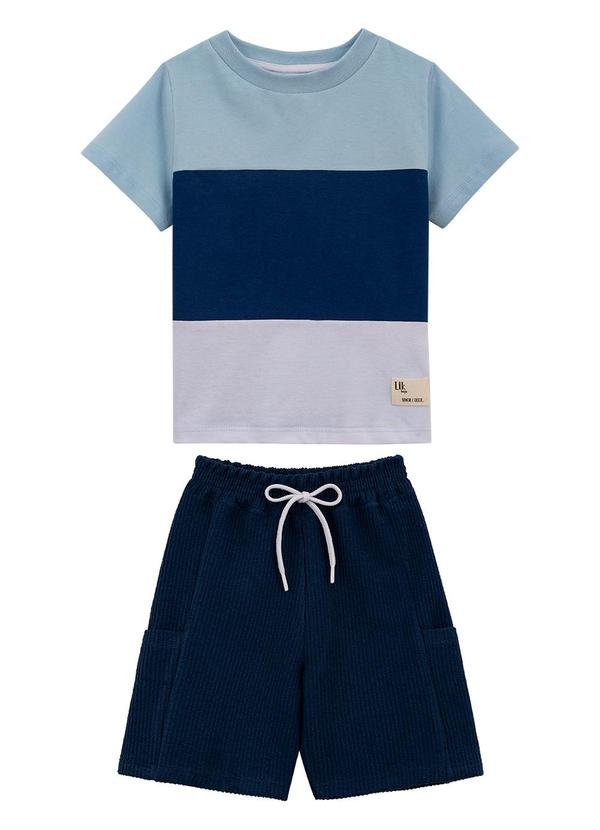 Lik Boys - Conjunto Camiseta Penteada e Short Azul