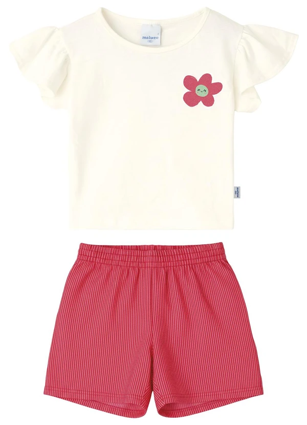 Malwee Kids - Conjunto Canelado Flor com Glitter Off White