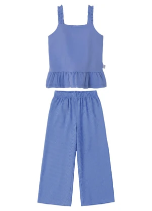 Malwee Kids - Conjunto Canelado Wide Leg Azul - MALWEE KIDS