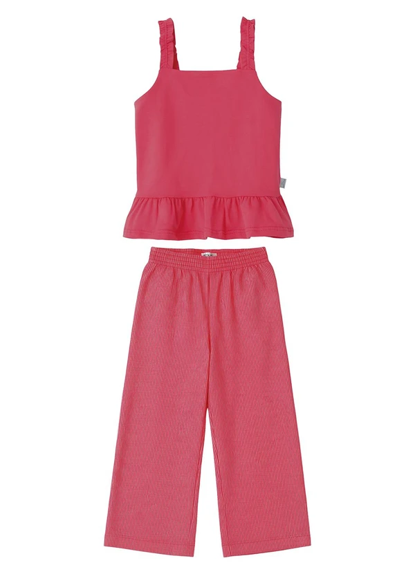 Malwee Kids - Conjunto Canelado Wide Leg Rosa