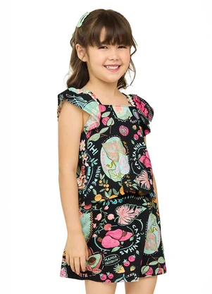 Elian - Conjunto Cantarim Infantil Menina Tropical Preto - ELIAN