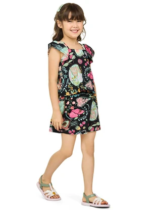 Elian - Conjunto Cantarim Infantil Menina Tropical Preto - ELIAN