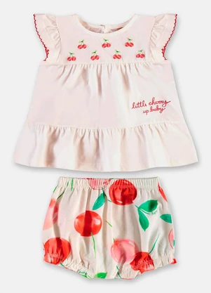 Up Baby - Conjunto Cereja Bata Calcinha Branco - UP BABY