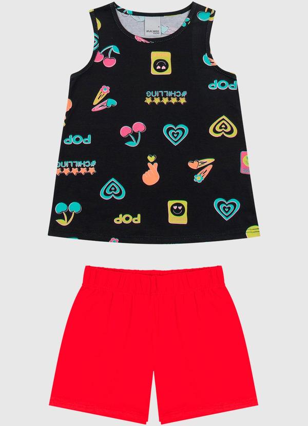 Malwee Kids - Conjunto Cereja em Cotton Menina Preto
