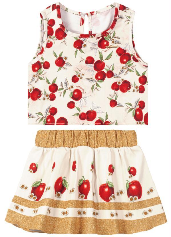 Carinhoso - Conjunto Cerejas Acetinado Menina Off White