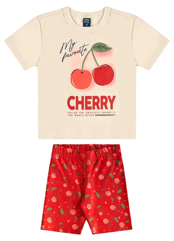 Bee Loop - Conjunto Cerejinhas Blusa e Bermuda Bee Loop Bege