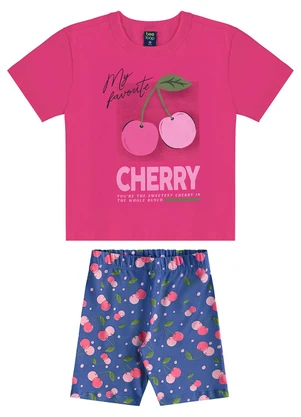 Bee Loop - Conjunto Cerejinhas Blusa e Bermuda Rosa - BEE LOOP