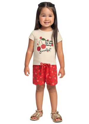 Bee Loop - Conjunto Cerejinhas Blusa e Short Bege - BEE LOOP