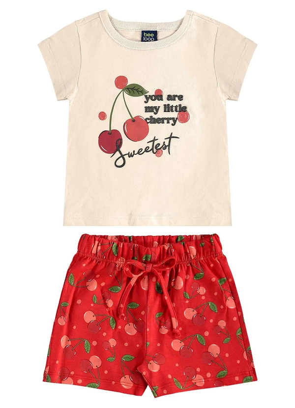 Bee Loop - Conjunto Cerejinhas Blusa e Short Bege 2