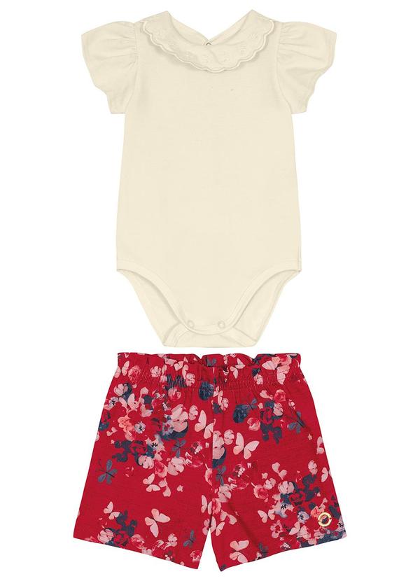Carinhoso - Conjunto Clochard Floral Menina Bege