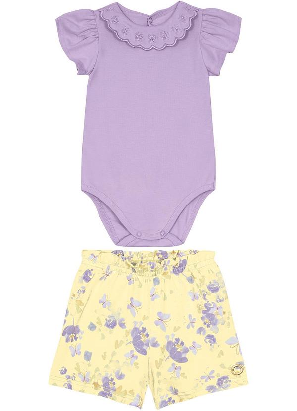 Carinhoso - Conjunto Clochard Floral Menina Roxo