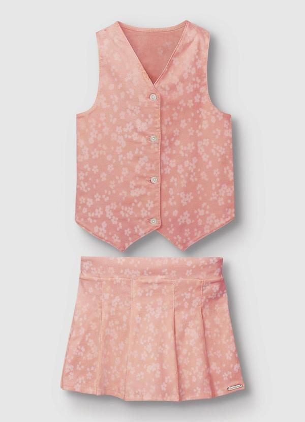 Carinhoso - Conjunto Colete & Shorts Saia Floral Rosa