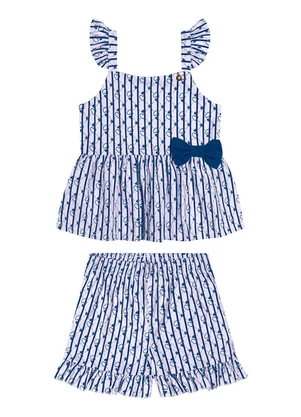 Outlet - Conjunto com Babado e Laço Menina Azul - OUTLET
