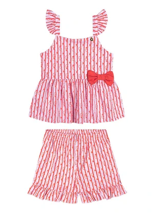 Outlet - Conjunto com Babado e Laço Menina Vermelho - OUTLET