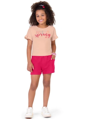 Outlet - Conjunto com Babado Manga Menina Rosa  - OUTLET